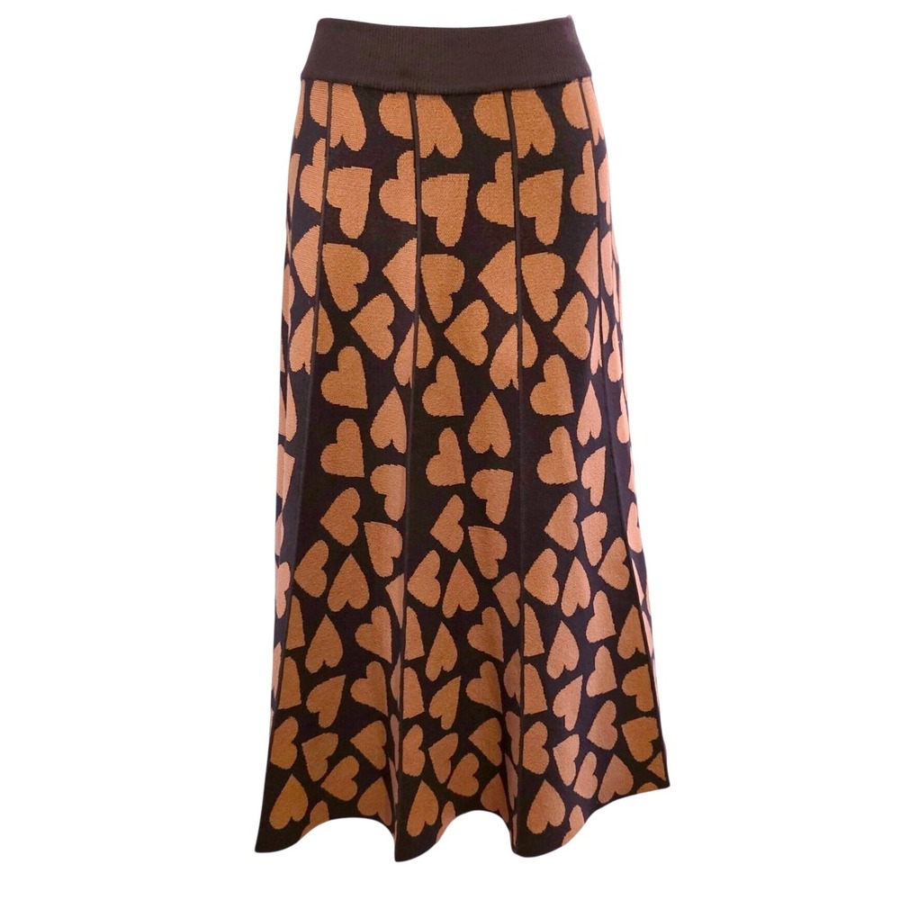 Knit Maxi Skirt Chicwish Full of Love Heart Womens M Brown A Line Coquette